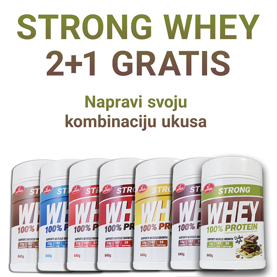 Olympic Protein Strong Whey 100%, 840g, KOMBINACIJA UKUSA, 2+1 GRATIS